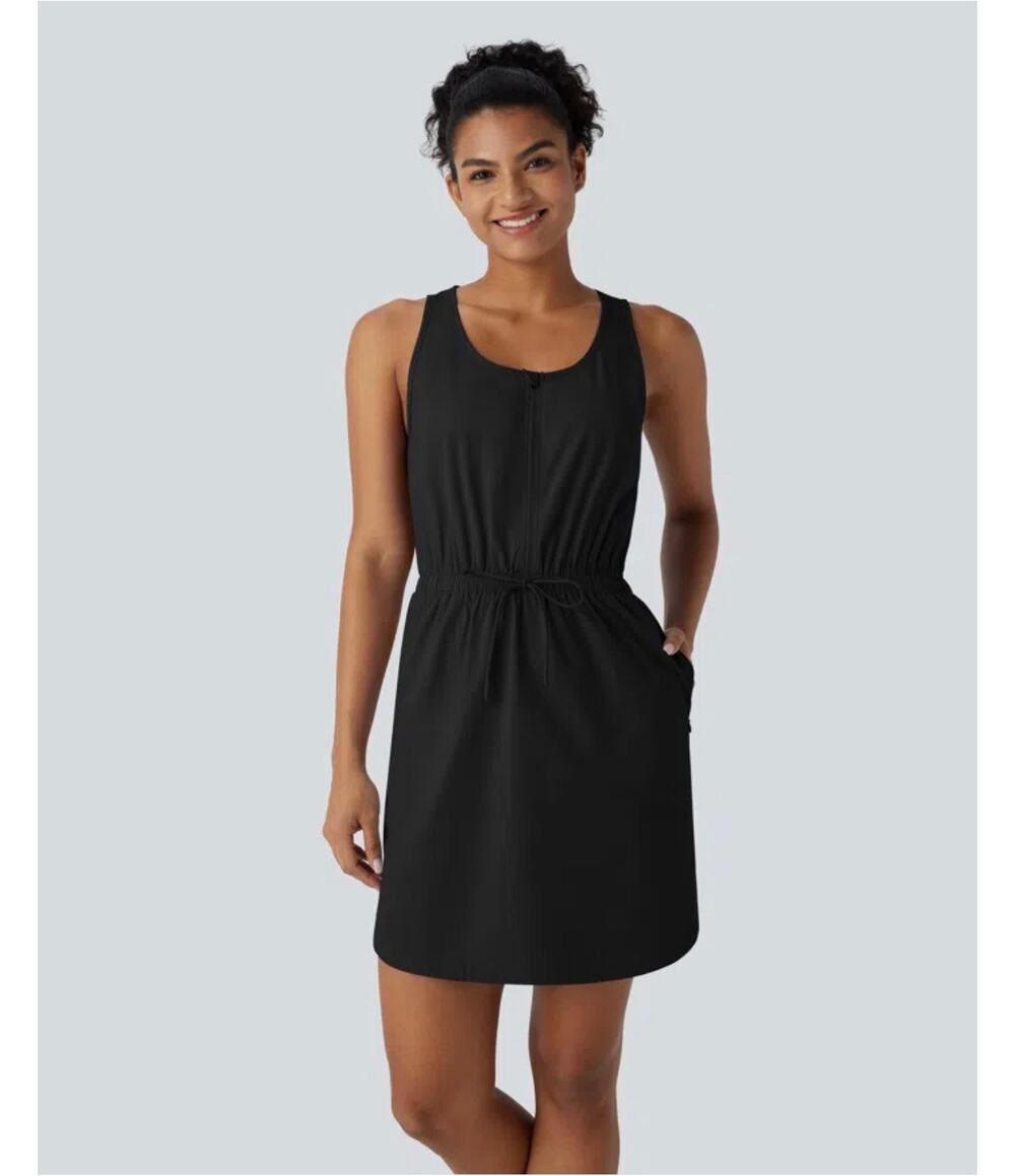 Halara Dress Womens Large Black Water Repellent U Neck Half Zip Mini Athletic
